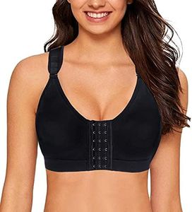 (X-large (Fits 40A,40B,40C,40D), Black) - YIANNA Women's Post-Surgical Front Close Sports Bra with Wide Back Support