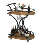 Maiproo 2 Tier Bar Cart for The Home Vintage Bar Cart Small Home Bar Serving Carts with Wheels Handle Curved Anti-Collision with Wine Rack and Glass Holder for Kitchen Dining Room Wood