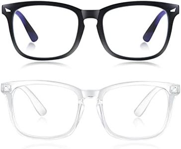 2 Pack Blue Light Glasses for Women or Men |Fashion UV Ray Filter Eyeglasses for Reading, PC and TV | Gaming Glasses Instantly Blocks Glare from Computers and Phone Screens(Black+Clear)