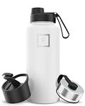 Insulated Water Bottle with Spout Lid - 32 Oz (3 Lids) - Cold 24hrs & Hot 12hrs Drinks - Vacuum Leakproof Double Walled Stainless Steel - Travel Sports Gym Camping & Hiking Hydration Flask