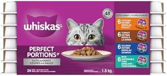 Whiskas Perfect Portions Adult Wet Cat Food Cuts in Gravy Variety Pack Chicken, Turkey, Salmon, Tuna - 75g (24 Pack)