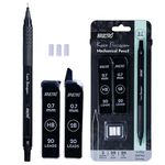 BRUSTRO Kuro Precision Mechanical Pencil | Tip Size - 0.7mm With 20 - HB and 20-2B leads, 3 Eraser Refills| Ideal For Writing, Sketching, Drawing, Mandala Arts and Fine Art Students