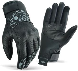 JAUNTY Motorcycle Gloves for Women Leather Riding Touchscreen Gloves for Ladies with Hard Knuckle Perforated Breathable Biker, ATV BMX, Combat Motocross, Riding Racing (Gray, Small)