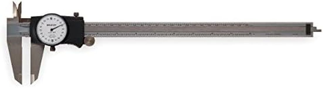 Mitutoyo 505-720 Dial Calipers, Inch, White Face, for Inside, Outside, Depth and Step Measurements, Stainless Steel, 0"-12" Range, +/-0.002" Accuracy, 0.001" Resolution, 64mm Jaw Depth