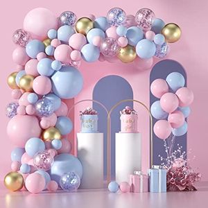 Janinus Pink and Blue Balloon Garland Arch Kit-130 PCS 5+12+18 Inch Pink Blue Confetti Gold Latex Balloons Gender Reveal Balloons For Boys Girls Gender Reveal Decorations Baby Shower Decorations