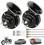 Dual Tone Car Horn,2Pcs 300DB Super Loud Train Horn Air Horns 12V Waterproof Double Horn Raging Sound Electric Snail Horn (Black)