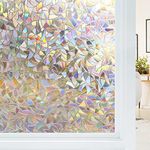 Haton Window Privacy Film Rainbow Static Cling Stained Glass Film Window Covering Sticker Non-Adhesive Removable Reflective Window Vinyl, Anti-UV Sun Blocker for Home, 17.5”×118.1��” (44.5×300cm)