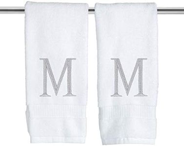 Monogrammed Hand Towels for Bathroom - Luxury Hotel Quality Personalized Initial Decorative Embroidered Bath Towel for Powder Room, Spa - GOTS Organic Certified - Set of 2 Letter M