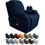 JIVINER Newest Design 4-Piece Recliner Chair Covers Stretch Jacquard Covers for Recliner Chair Recliner Slipcovers for Living Room Soft Recliner Protector with Pocket (Recliner, Navy Blue)