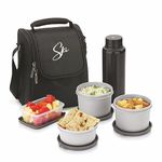 SKI Platina Stainless Steel Lunch Pack, Microwave Safe with a Carry-on Fabric Insulated Bag: (Black)