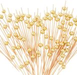 ME.FAN 300PCS Cocktail Picks,4.7 Inch Food Toothpicks for Appetizers/Bamboo Cocktail Skewers/Long Toothpicks for Fruit, Dessert, Hamburger - Gold Pearl