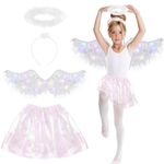 LOOPES Angel Costume Kids,LED Light Up White Angel Wings And Halo Headband Set Fairy Angel Wing Outfits for Kids Girls Angel Nativity Costume for World Book Day Halloween Christmas Birthday Cosplay