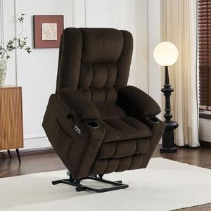 PALLOME Elektrischer Aufstehsessel für Senioren, Fernsehsessel Relaxsessel mit Massage & Wärme, Liegesessel mit Aufstehhilfe, Massagesessel Wohnzimmer (Braun)