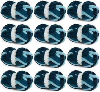 HOMBYS Chunky Tie Dye Mix Chenille Yarn for Hand Knitting, Super Bulky Jumbo Yarn for Crocheting, 3/4" Thick Soft Plush Yarn for Blankets, 8 Skein Pack (26 yds / 7.5 oz Each) Dark Blue,Blue