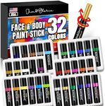 Jim&Gloria Bulk Face Painting Kit - 32 Metallic, Neon, and Classic Colors + Makeup Brush. Skin-Safe Washable, Professional Body Paint Crayon Set. Perfect for Crafts, Toys, Easter, and Gifts for Kids