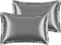 Grey Satin Pillowcases Standard/Queen Size, 2PCS Satin Silk Pillow Cases for Hair and Skin, Soft Smooth Texture Pillow Covers with Envelope Closure, Gifts for Women Men (48 * 74cm, Grey)