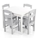 Costzon Kids Table and Chair Set, 5 Piece Wood Activity & Chairs for Arts, Crafts, Homework, Snack Time, Preschool Furniture, Gift Boys Girls, Toddler Set (Grey White), 26.0''L X22.0'' WX 19.2'' H