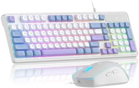 Wire Gaming Keyboard,Creamy Keyboard and Mouse Combo, 7 Colorful Rainbow Backlight Classic Gaming Keyboard (White & Blue & Purple)