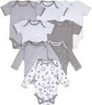 Burt's Bees Baby Unisex Baby Bodysuits, 8-pack Short & Long Sleeve One-pieces, 100% Organic Cotton, Grey 8-pack Bodysuit Set, 12 Months