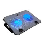 EvoFox Frost Laptop Cooling Pad with Silent Fans, 5 Adjustment Level, Silicon Pads, Iron mesh and Blue LED Lights, 2 USB Ports, for Laptops Upto 15.6 inches (Grey)