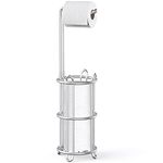 Meangood Toilet Paper Holder Stand and Tissue Paper Roll Dispenser for 4 Mega Rolls, Bathroom Free Standing Tissue Roll Storage Holder Rack, Metal Wire Silver