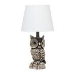 Simple Designs LT2098-WHT Woodland 19.85" Tall Contemporary Polyresin Gazing Brown & White Night Owl Bedside Table Desk Lamp w White Tapered Drum Shade for Decor,Bedroom,Kids' Room,Nursery,LivingRoom