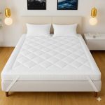 Linens World Mattress Topper king size Bed 10cm Thick | Quilted, Super Soft Microfiber Topper | 1200GSM Fiber Fill Anti Allergy, Washable Topper Fits with Elastic Straps For Extra Comfort (150X200CM)