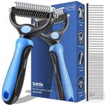 Sebtle Pet Grooming Brush, Double Sided Shedding and Dematting Undercoat Rake Comb, Deshedding Pet Brush for Dogs Cats Removes Knots & Tangles (Blue with comb)