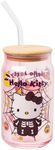 Silver Buffalo Sanrio Hello Kitty Halloween Spooky Skeleton Costume Pink Lavender Glass Jar Tumbler with Bamboo Lid and Glass Straw, 16 Ounces