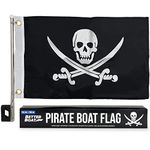 Pirate Flag for Boat Flag Pole Kit Jolly Roger Flag US 12" x 18" Small Pirates Flags Set Double Sided Marine Grade Mini Boat Flag Holder 12x18 Pontoon Accessories Black Boat Flags and Burgee