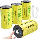 ENEGON Rechargeable Lithium C Batteries 4 Pack, 7400mWh 500+ Charge Cycles