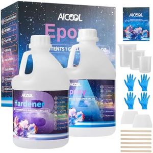 Aicool Epoxy Resin Table Top 1 Gallon Kit- No Yellowing, Self-Leveling, Crystal Clear Coating and Casting Resin for Bar Tops, Table Tops, Wood, Concrete, Epoxy Art & Crafts, Clear3, AI0003-1