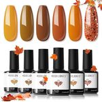 Modelones Gel Nail Polish Set, 6 Colors Fall Gel Polish Orange Yellow Brown Glitter Nail Polish Neutral Nude Brown Gel Nail Polish Kit Soak Off Nail Art Manicure DIY Salon for Women