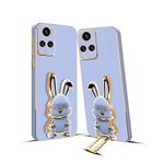 KARWAN®️ 3D Bunny with Folding Stand Back Cover Case Compatible for Vivo V20 4G | Slim electroplated case | Stand case | Soft TPU | Space Astro Theme | Camera Protection-Blue.