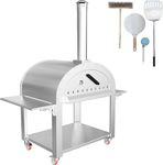 Towallmark Portable 46" Outdoor Pizza Oven Stainless Steel Wood Fired Pizza Maker Grill for Backyard, Portable Stainless Steel Pizza Oven With Insulation and Dual Table Tops