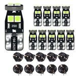 DODOFUN 10-pc 12V Ice Blue T10 W5W 158 168 194 2825 Instrument Cluster Light LED Bulb Replacement For Dashboard Dash Panel Gauge Indicator with Socket Cross PC168 PC175 PC194 PC195 PC160 PC161 PC195NA