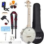 AKLOT Banjo Ukulele Concert 23 inch Remo Drumhead Open Back Maple Body 1:15 Advanced Tuner with Two Way Truss Rod Gig Bag Tuner String Strap Picks