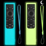 2 Pack Remote Cover for Samsung Smart TV, Silicone Protective Case for Samsung Solar Cell Remote 2021 2022 BN59-01357 BN59-01385 BN59-01265A Anti-Slip Remote Case Glow in Dark (Glow Green +Glow Blue)