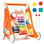 Baby Sit-to-Stand Learning Walker, Multifunctional Push and Pull Walker with Activity Board, Baby Music Learning Toy Gift for Infant Boys Girls