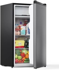 Upstreman 3.2 Cu.Ft Mini Fridge with Freezer, Single Door Mini Fridge, Dorm Fridge, Adjustable Thermostat, Mini Refrigerator for Dorm, Office, Bedroom, Stainless Steel-SR321