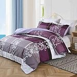 Caurbed Geometric Duvet Cover King Size, Purple & Grey Bedding Paisley Duvet Set with 2 Pillowcases Microfiber Purple Duvet Cover Ultra Soft Reversible Duvet Cover (Purple, King)