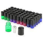 Pack of 50,1ml (1/4 Dram) Glass Roll on Bottle Mixed Color Sample Test Roller Essential Oil Vials Stainless Steel Roller Balls With Black Cap For Aromatherapy,Perfume Oils-Pipette included