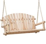 Anjor 800lbs Hanging Log Porch Swing with Chains Wood Heavy Duty 4 Ft, Unfinished