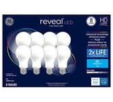 GE Reveal 8-Pack 60 W Equivalent Dimmable Color-Enhancing 2850K Warm White A19 LED Light Fixture Light Bulbs Fixture