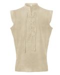 YAOBAOLE Sleeveless Casual Men Shirt Men's Medieval Costume Shirts Linen Tank Top Khaki L