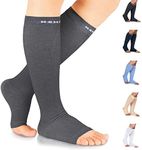 NEWZILL Compression Socks for Women & Men Circulation 20mmHg, Graduated Open Toe, Cotton Compression Socks for Nurses Gray