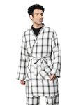 oxolloxo Men Relaxed Fit Cotton Check Sleepwear White Nightwear Robe