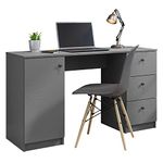 Madesa Executive Computer Writing Desk 53 Inch with 3 Drawers and 1 Door, Metalic Handles Wooden Home Office PC Study Table with Storage - Gray