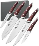 Brewin Chef Knife Set 5 PCS Chefilosophi Series with Elegant Red Pakkawood Handle Ergonomic Design,Professional Ultra Sharp Kitchen Knives for Cooking High Carbon Stainless Steel Japanese Chef's Knife