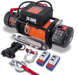 Winch 13500 lbs 12V Waterproof Electric Winch Synthetic Rope Electric Winch Towing Winch Boat Trailer Winch SUV 4-Wheel Drive Off-Road Vehicle with Remote Control 3/8 Synthetic Rope (Dark-Orange)